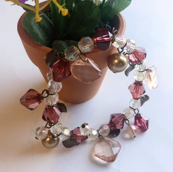 Amber Maroon Faceted Beaded Cha-Cha Stretch Vintage Bracelet - Picture 2 of 4